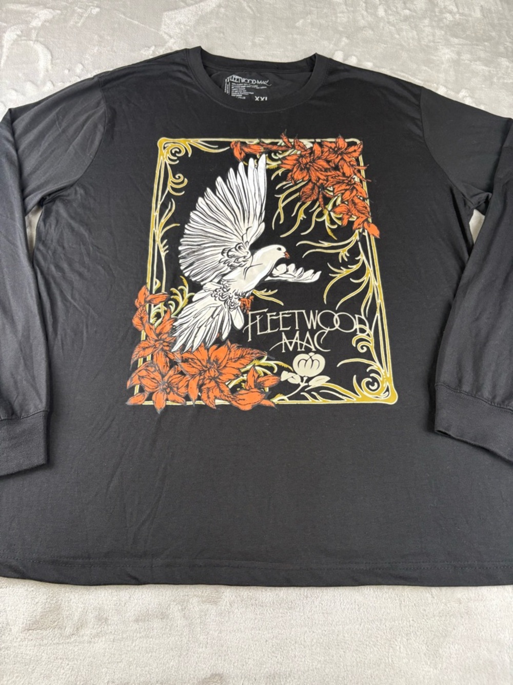 Fleetwood Mac Long Sleeve Shirt XXL Black Dove Floral Dove‎ Tee Rock